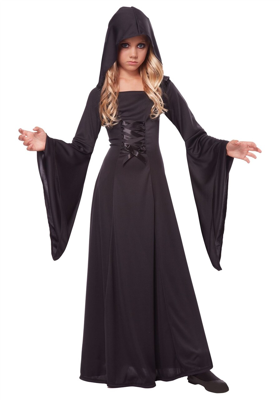 California Costumes Girl's Deluxe Black Hooded Robe Costume, Medium (8-10)